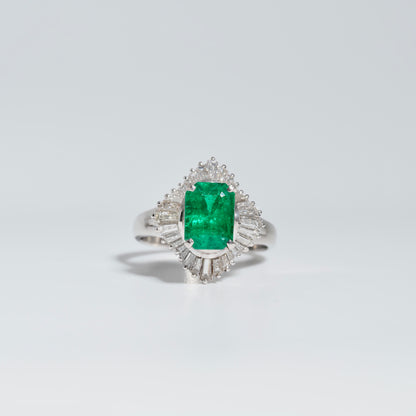 Pt900 1粒エメラルド＆バゲットカットダイヤ リング #14