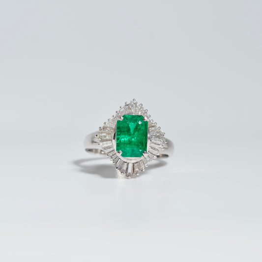 Pt900 1粒エメラルド＆バゲットカットダイヤ リング #14