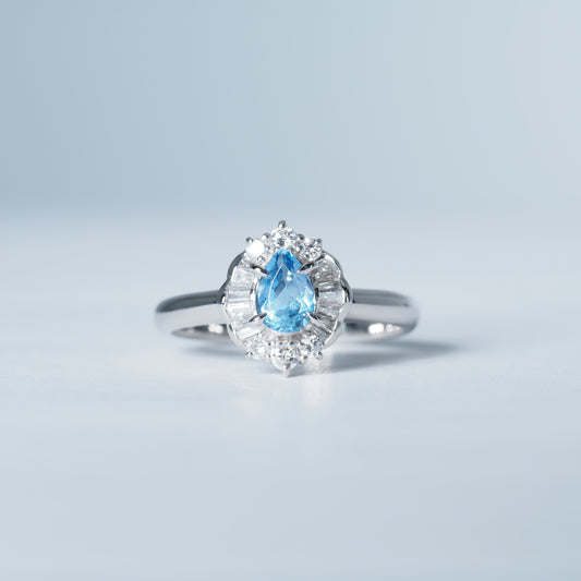 Pt900 ペアシェイプ アクアマリン リング #11